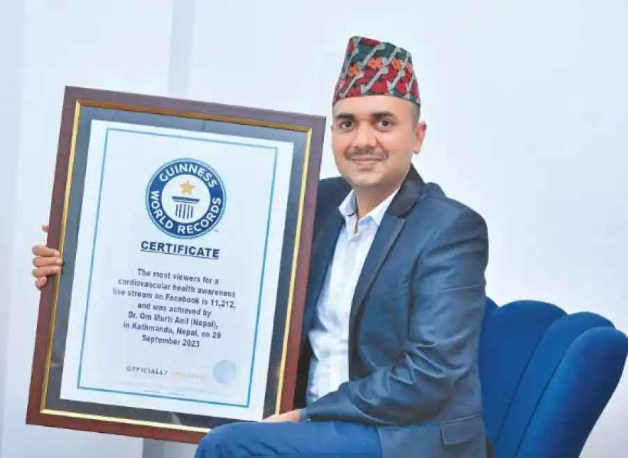 वरिष्ठ मुटुरोग विशेषज्ञ डा ओम मूर्ति अनिलद्वारा दुईवटा गिनिज वल्र्ड रेकर्ड कायम